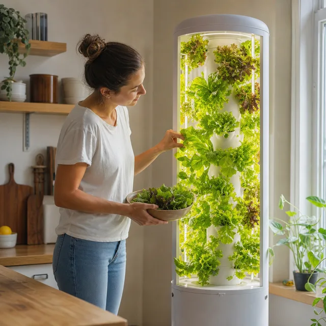 그린타워 VertiFarm V5 가정용 스마트 수직농장 타워 — 12단·자동급수